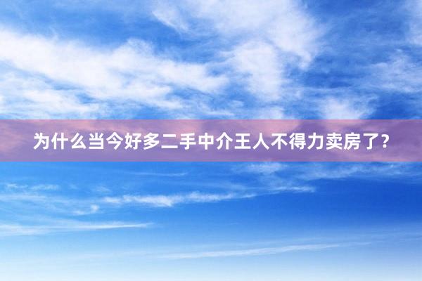 为什么当今好多二手中介王人不得力卖房了？